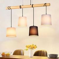 nettlife suspension 4 ampollas e27 vintage diam80cm multicolor madera con tela pantalla para comedor salon oficina