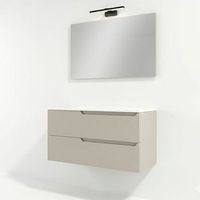 kibath mueble de bano con lavabo espejo y aplique led victoria 100x45 cm acabado moka mate 2 cajones suspendido