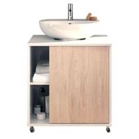 mueble bano lavabo pedestal saina lavamanos blanco brillo y roble 59x45 cm