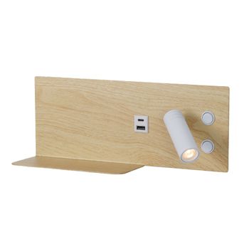 Aplique pared madera 7w + 3w lectura con usb type c der.