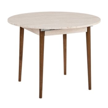 Mesa de comedor extensible de 100-131 cm redondo - Travertino y nogal