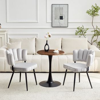 Conjunto De Mesa Y 2 Sillas - Comedor - Mdf Y Metal - Gris Claro Y Negro (60x60x72cm)