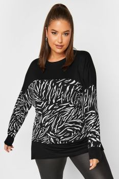 Top Negro Con Franja De Estampado Animal Blanco, Mujer Curvy Y Tallas Grandes, Yours