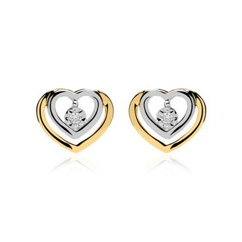 Pendientes corazón de oro 14 quilates con diamantes