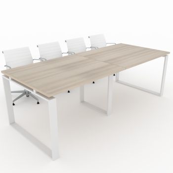 Mesa De Reuniones, Hogar Y Oficinas. Estructura Metálica Cerrada Color Blanco, Tablero Melamina Color Haya. (240x100). Fabricado En España.