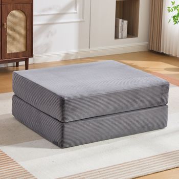 Puf Reposapiés Convertible - Mueble De Salón - Pana - Gris Oscuro (109x95x43cm)