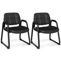 costway juego de 2 sillas de recepcion de similcuero con reposabrazos acolchados para sala de esperas conferencias 64 x 60 x 825 cm negro