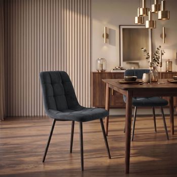 Silla con patas de metal y asiento en terciopelo gris oscuro