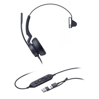 Auriculares Yealink UH46 Mono con cable USB-C/USB-A para oficina, cancelación de ruido, negros