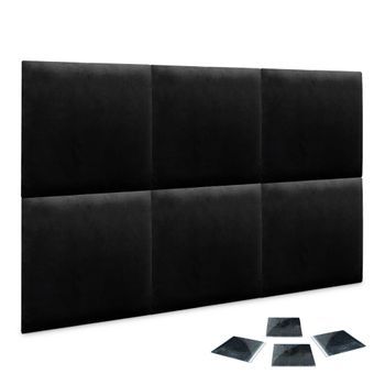 Dhome Juego De 6 Paneles Tapizados De Terciopelo Premium Pack Autoadhesivos Para Pared Acústicos Absorbentes Protección Impactos (negro, 50x50cm, X6)