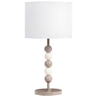 lampara de mesa de metal con pantalla cilindrica de tela estilo moderno de mediados de siglo mesita de noche blancobeige loky