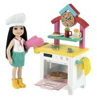 barbie chelsea - chef de pizzas muneca morena con cocina de juguete y accesorios