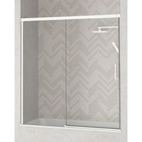 mampara frente de banera de 1 fijo - 1 puerta corredera blanco  vidrio 6mm con antical  140-180cm  transparente - blanco mate - 145 cm adaptable 139-144cm