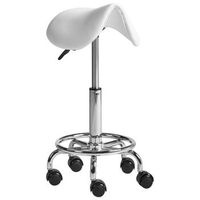 taburete pony de oficina de piel sintetica estructura metalica funcion giratoria altura ajustable ruedas blanco dumont