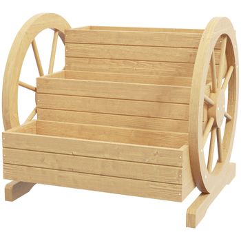 Outsunny Jardinera de Madera con Ruedas de carretas de 3 Niveles Diseño de Escalera Orificios de Drenaje 61x62x57 cm Natural   Aosom España
