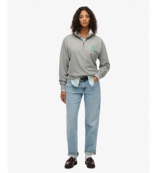 Superdry para mujer. W2012561A Sudadera con media cremallera Country Club Crest Half gris (S), Casual, Algodón