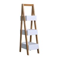 estanteria escalera con 3 estantes en mdf y bambu blanca y marron