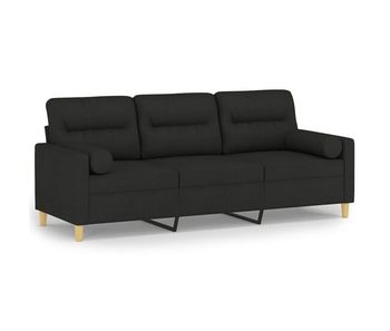 Vidaxl sofá de 3 plazas con cojines tela negro 180 cm