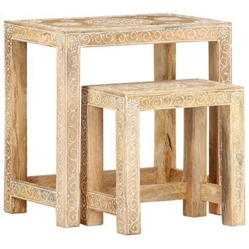 Juego De Mesitas Auxiliares 2 Piezas Madera Maciza De Mango Vidaxl
