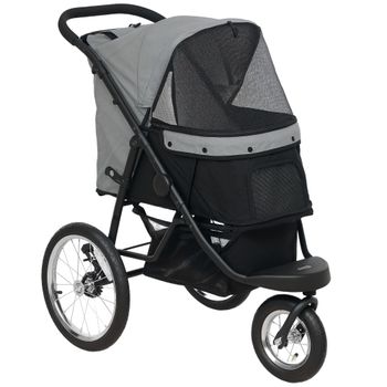PawHut Carrito para Perros y Gatos Plegable hasta 10 kg Cochecito para Perros Pequeños de 3 Ruedas Grandes de Goma Gris
