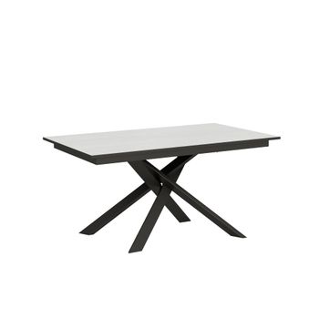 Mesa extensible 90x160/220 cm efecto madera fresno blanco/gris, hierro