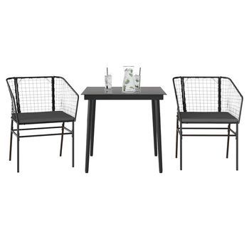 Set Comedor Jardín 3 Pzas Cojines Ratán Sintético Vidrio Negro Cfw949849