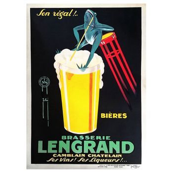 Legendarte - Cartel Publicitario Vintage Brasserie Lengrand - Cuadro Lienzo, Impresión Digital Cm. 50x70