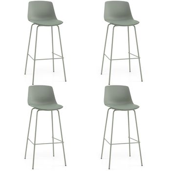 Costway Juego 4 Taburetes Bar Altos con Respaldo Acolchado Reposapiés y Patas Metal para Isla Cocina Comedor Verde