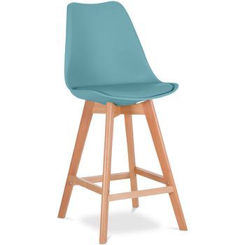 Taburete Estilo Escandinavo - Patas De Madera - Denisse Agua Marina