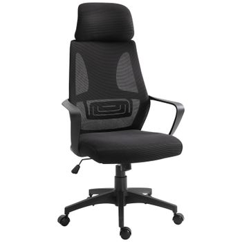 Vinsetto Silla Ergonómica Oficina Ajustable con Reposabrazos y Reposacabezas Función Basculante, Carga 120 kg, 64x55x116-126 cm Negro   Aosom España
