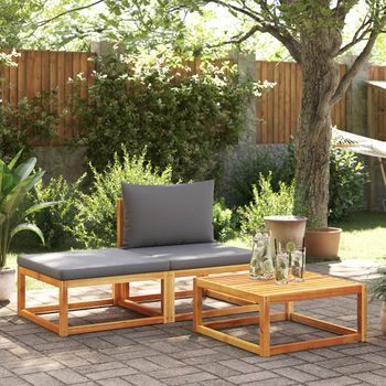 Set De Sofás De Jardín Con Cojines 3 Uds | Conjunto Mueble Jardin Mesa Y Sillas Madera Maciza Acacia Cfw2750710