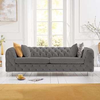 Amara Grey Linen 3 Seater Sofa