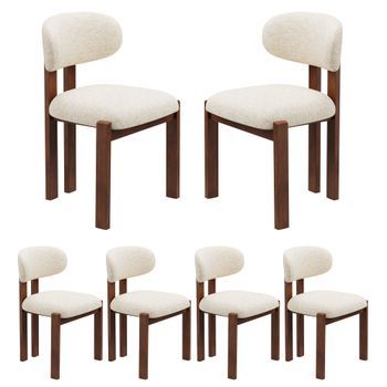 Set De 6 Sillas De Comedor De Chenilla Madera Maciza 53.3x50.8x78.7cm Beige