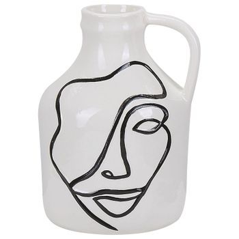 Florero Blanco De Gres Con Motivo Facial Accesorio Decorativo Para El Hogar Impermeable Agrinion
