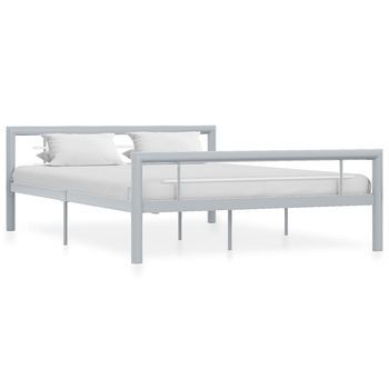Estructura De Cama Sin Colchón Metal Gris Y Blanco 160x200 Cm Vidaxl