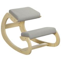 homcom silla ergonomica con apoyo para rodillas y reclinable en tejido efecto lino y madera 55x85x55 cm gris claro   aosom espana