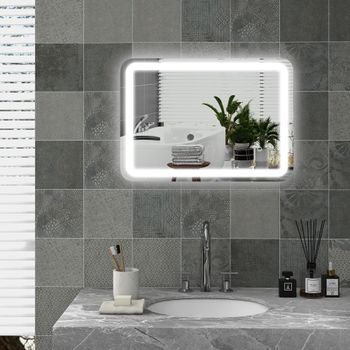 Espejo De Baño Con Luces De Vidrio Templado Homcom 50x70x4 Cm Plata
