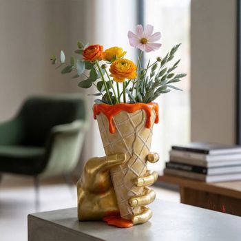 Jarrón de flores en forma de cono de helado multicolor 18x16x26 cm