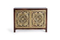 comoda en madera de mango y detalles a mano en bronce