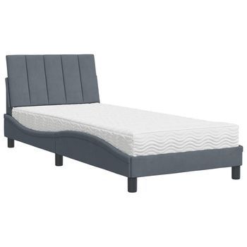 Cama Con Colchón Hanko Terciopelo Gris Oscuro 90x190 Cm Vidaxl