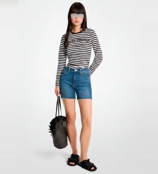 Michael Kors para mujer. MS6520JKWZ Camiseta Saint-Tropez blanco, negro (M), Casual, Algodón, Manga larga