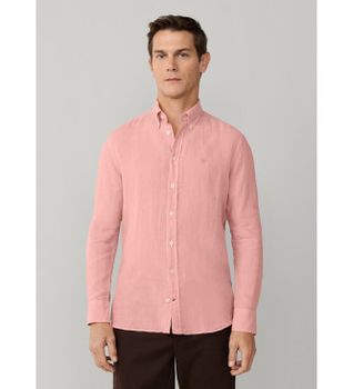 Hackett London para hombre. HM3010635 Camisa lino teñida fit tailored rosa (L), Casual, Manga larga
