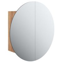armario de bano  mueble de bano con espejo redondo y led roble 40x40x175 cm