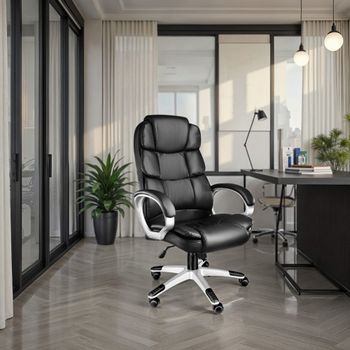 Silla de oficina con asiento cómodo moderna, piel sintética, negro