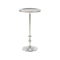 mesa auxiliar de metal plateado 32 cm forma geometrica tablero tallado meda