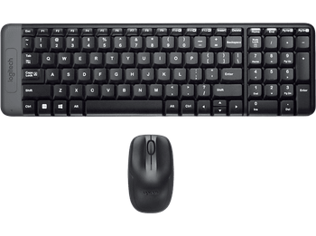 Pack Teclado + Ratón - Logitech Desktop MK220, Inalámbrico, USB, ambidiestros, Conexión hasta 10 metros, Resistente a salpicaduras, Negro
