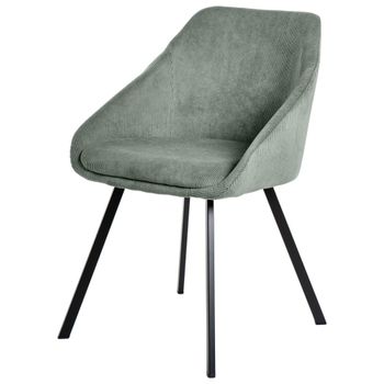 Silla acolchada de tejido a rayas color menta con patas de metal negro