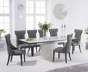 Metropolis 160cm Extending White Marble Dining Table with Freya Chairs - Black, 4 Chairs