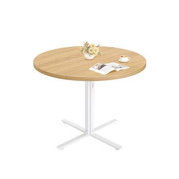 Mesa De Comedor Redonda Patas Forma C Aglomerado Superficie Chapada 100 - Roble
