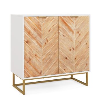 Costway Armario de Almacenamiento Mesa de Consola con Puertas y Estante Mueble de Centro con Patas Metálicas Moderno para Salón Comedor Blanco